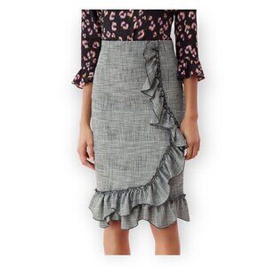NWT Rebecca Tayler Black and Whie Glen Plaid Ruffle Skirt, size 0